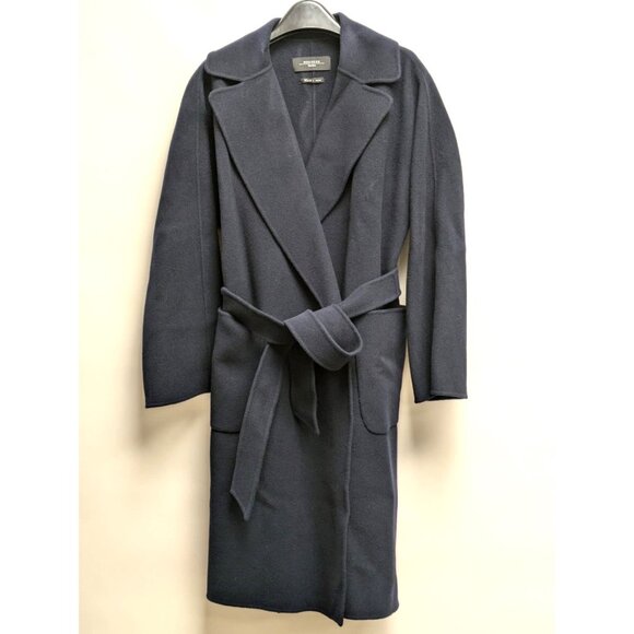 Weekend Max Mara "Rovo" Wrap Wool Belted Coat Navy US08 - Picture 2 of 8
